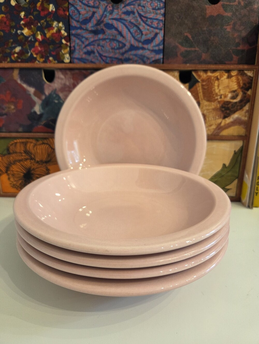 Set Of 5 1980s Pink Ceramic Bowls Made In Italy